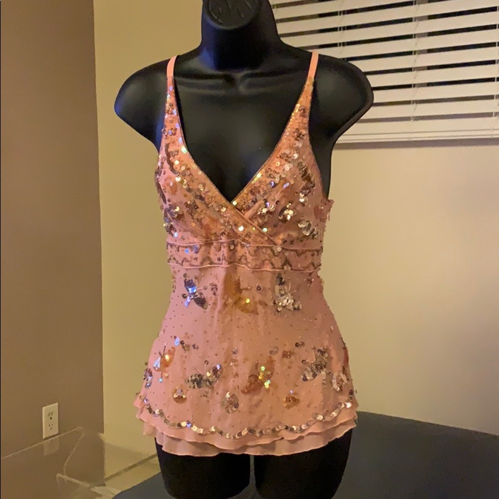 COPY - Bebe Sparkly peach and gold top